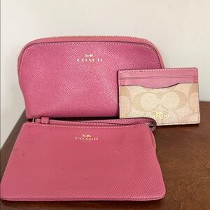 Coach Pink Cosmetic Bag and Cardholder Set